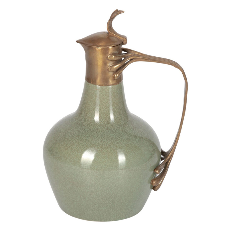 Кувшин зеленого цвета из фарфора с бронзовой крышкой и изогнутой ручкой Eden Garden porcelain and bronze Зеленый Бронза Кувшин зеленого цвета из фарфора с бронзовой крышкой и изогнутой ручкой Eden Garden porcelain and bronze Зеленый Бронза в Санкт-петербурге | Loft Concept
