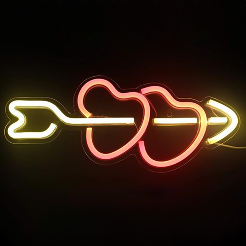 Неоновая настенная лампа Two Hearts Neon Wall Lamp Красный Желтый Прозрачный в Санкт-петербурге | Loft Concept 