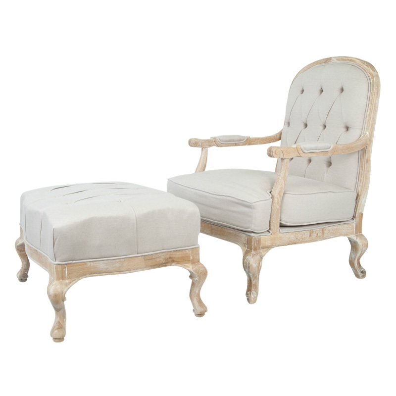 Кресло с пуфом с мягкой обивкой из льна Edward Armchair beige Бежевый Коричневый в Санкт-петербурге | Loft Concept 