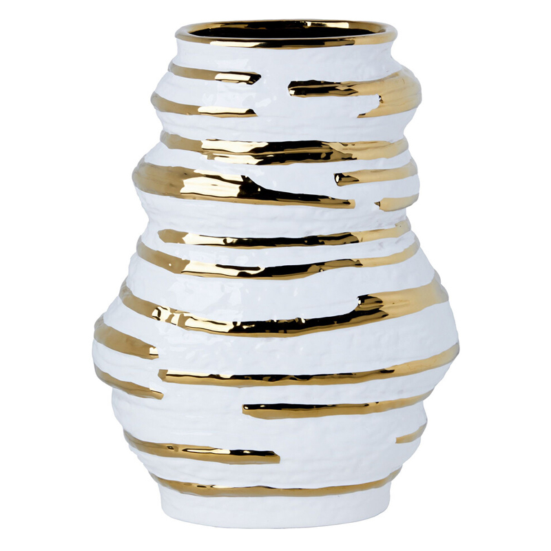 Ваза белая с рельефной поверхностью и золотыми полосами Vase Beehive Белый Золотой Ваза белая с рельефной поверхностью и золотыми полосами Vase Beehive Белый Золотой в Санкт-петербурге | Loft Concept