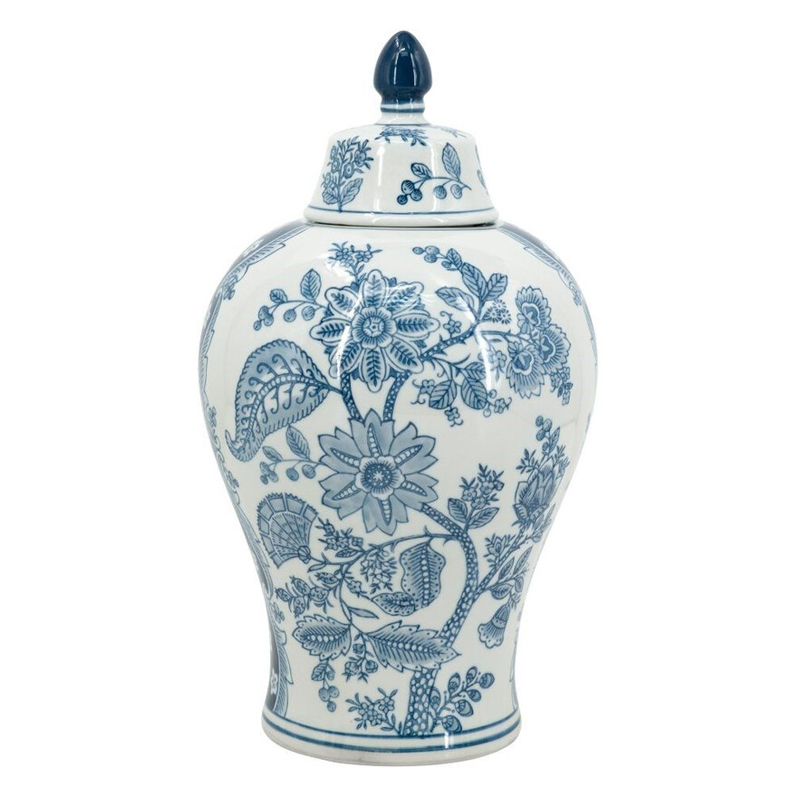 Ваза с крышкой и голубым цветочным рисунком 37 см Blue & White Ornament Белый Голубой в Санкт-петербурге | Loft Concept 