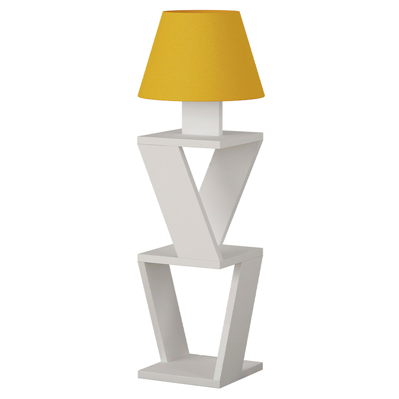 Торшер с белым каркасом с 2-мя полками и желтым тканевым абажуром KOZENA SIDE FLOOR LAMP YELLOW Белый Желтый в Санкт-петербурге | Loft Concept 
