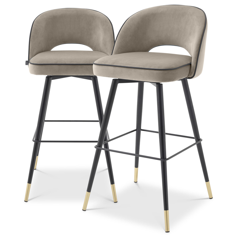 Комплект барных стульев Eichholtz Bar Stool Cliff set of 2 greige Черный Латунь Бежево-серый в Санкт-петербурге | Loft Concept 