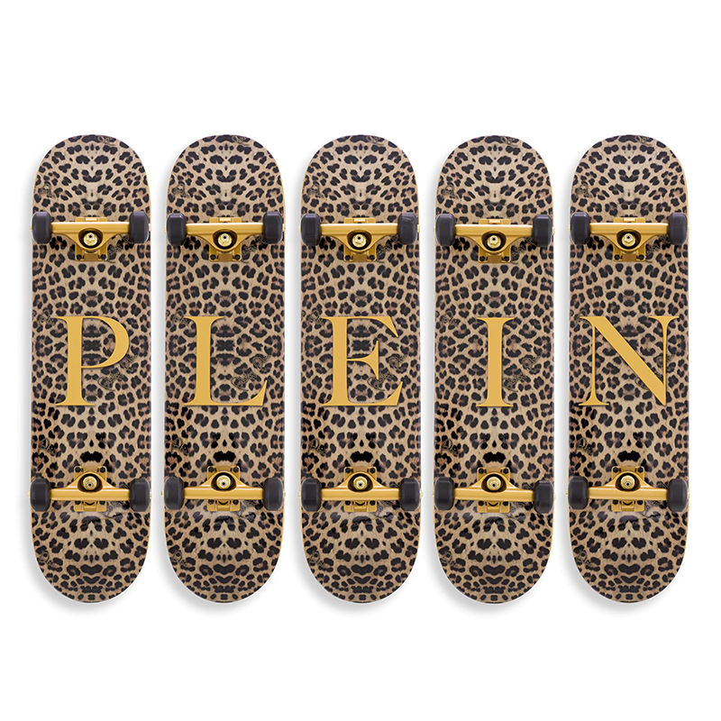 Арт-объект на стену Philipp Plein Skateboard Leopard PLEIN Бежевый Коричневый Черный Золотой в Санкт-петербурге | Loft Concept 