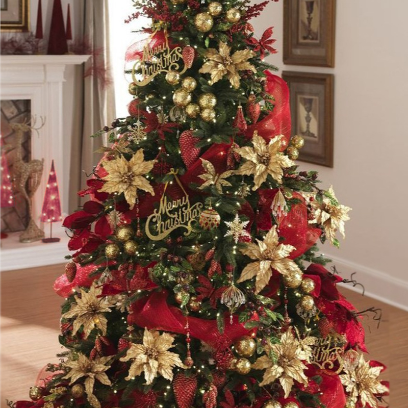 Дизайнерская Елка с Красным и Золотым новогодним декором Christmas Tree Golden Flowers Красный Золотой в Санкт-петербурге | Loft Concept 