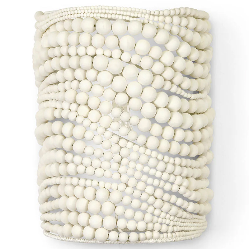 Настенный бра декорированный деревянными белыми круглыми бусинами White Wooden Beads Wall Lamp Белый в Санкт-петербурге | Loft Concept 