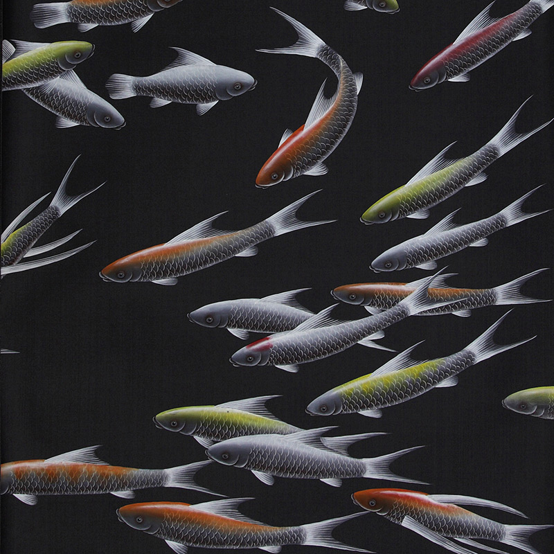 Обои ручная роспись Fishes Koi on Pitch dyed silk  в Санкт-петербурге | Loft Concept 