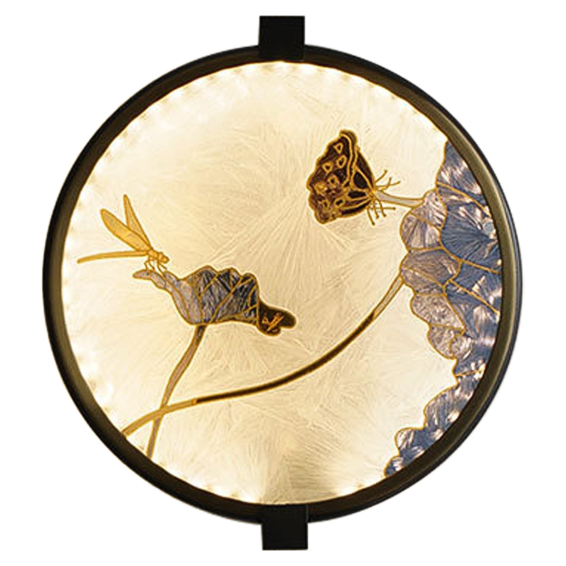 Настенный светильник Lotus Flowers and Dragonfly Round Wall Lamp Черный Латунь Бежевый Серый в Санкт-петербурге | Loft Concept 