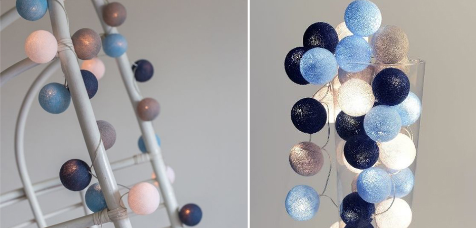 Гирлянда хлопковые фонарики Сotton Ball Sailor Blue - Loft-Concept в Санкт-петербурге