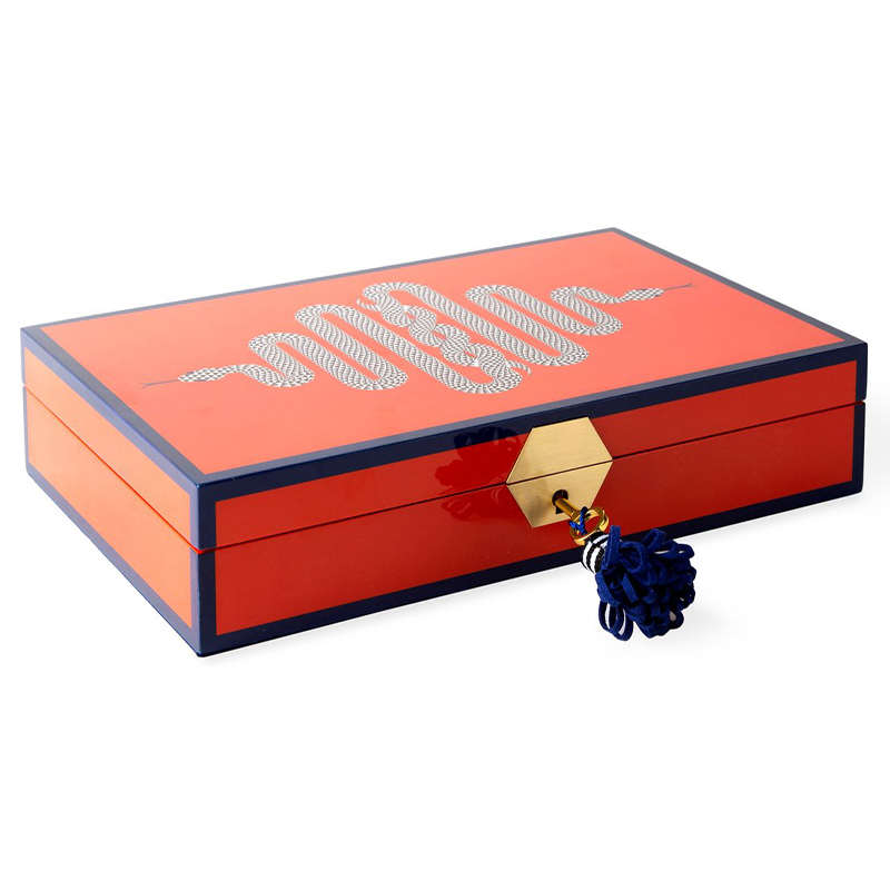 Шкатулка EDEN LACQUER JEWELRY BOX Jonathan Adler Оранжевый Синий Золотой Белый Черный в Санкт-петербурге | Loft Concept 