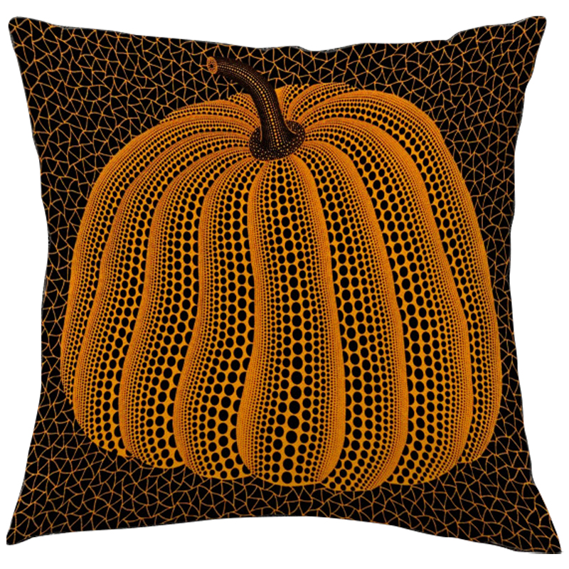 Декоративная подушка Yayoi Kusama Pumpkin Orange Черный Оранжевый в Санкт-петербурге | Loft Concept 