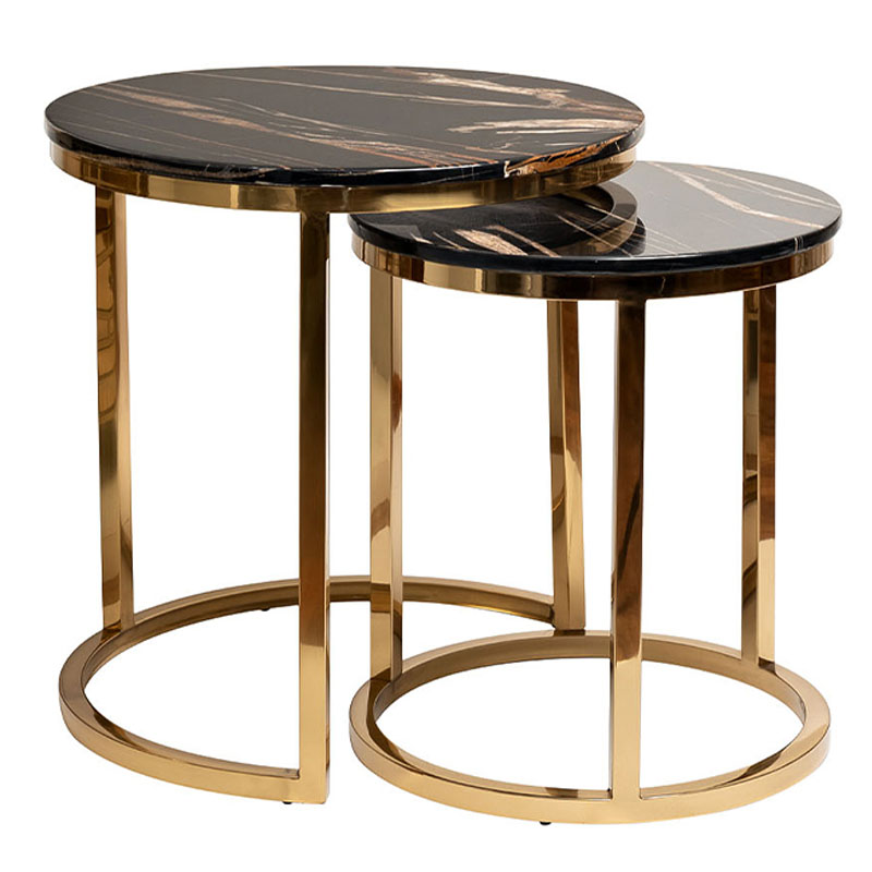 Комплект приставных столов Hewdonald Black Side Tables Глянцевое золото Черный в Санкт-петербурге | Loft Concept 