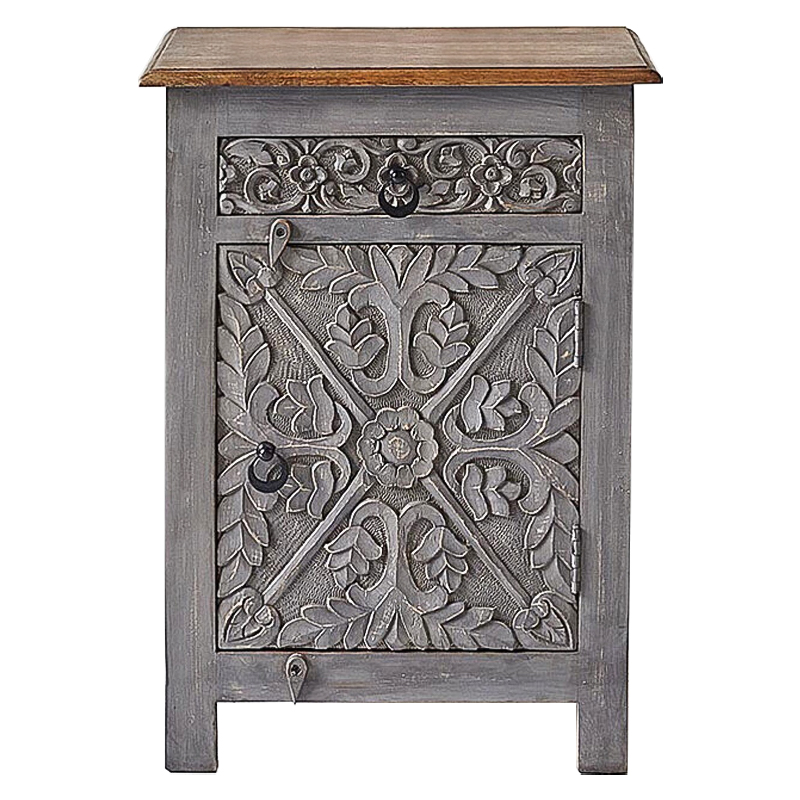 Тумба Indian Antique White Furniture Nightstand Ganica серый Серый Коричневый в Санкт-петербурге | Loft Concept 