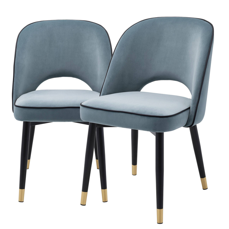 Комплект из двух стульев Eichholtz Dining Chair Cliff set of 2 blue Черный Латунь Голубой пастельный в Санкт-петербурге | Loft Concept 