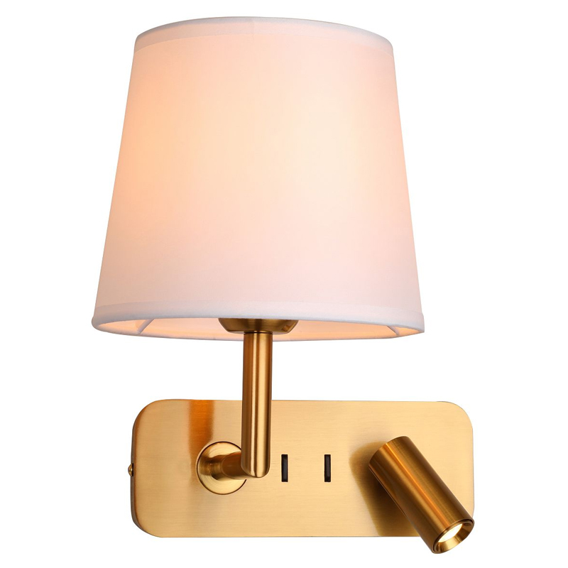 Бра с абажуром Trumpet Lamp Brass 2 лампы Латунь Белый Бежевый в Санкт-петербурге | Loft Concept 