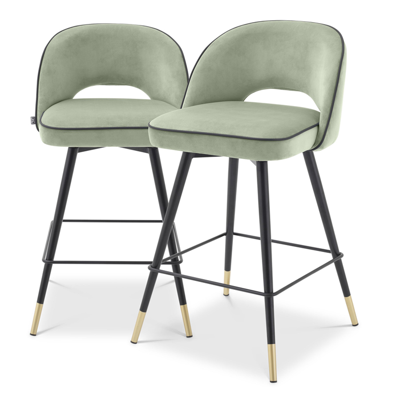 Комплект полубарных стульев Eichholtz Counter Stool Cliff set of 2 pistache green Зеленый шалфей Черный Латунь в Санкт-петербурге | Loft Concept 