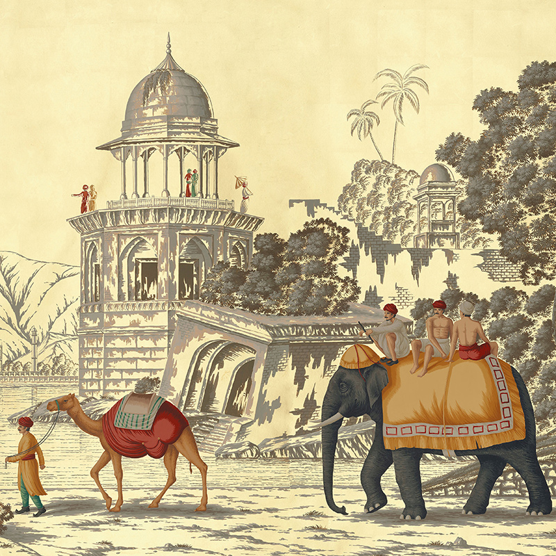 Обои ручная роспись Early Views of India Special Colourway on Deep Rich Gold gilded paper  в Санкт-петербурге | Loft Concept 