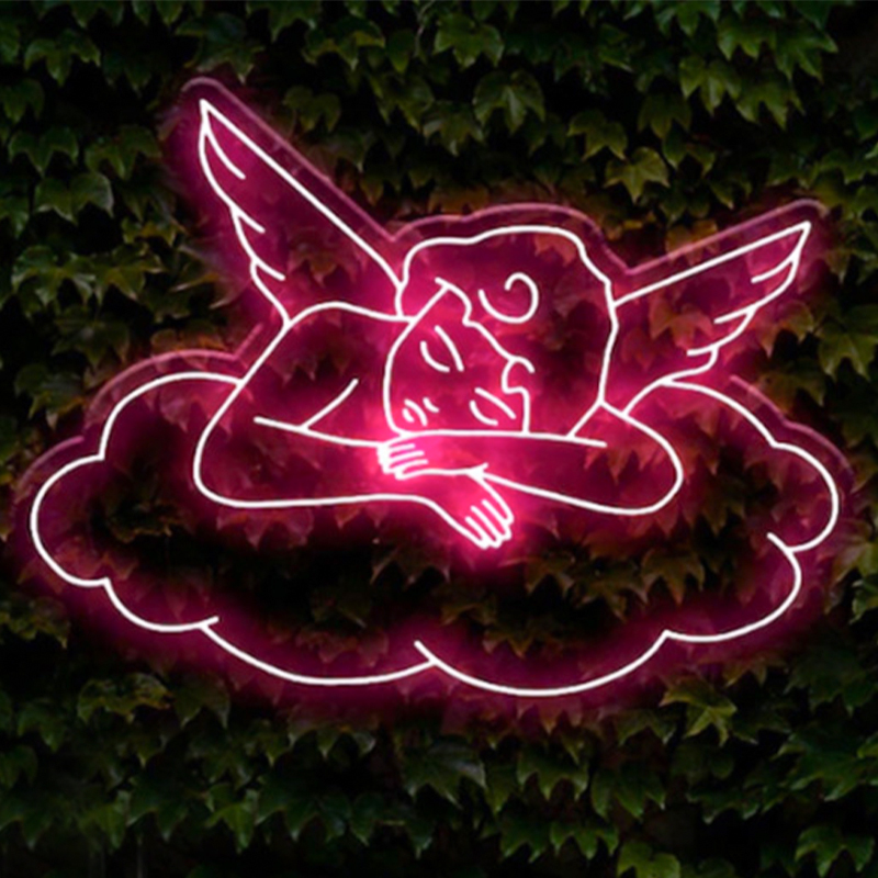 Неоновая настенная лампа Sleeping Angel Neon Wall Lamp Розовый Прозрачный Розовый в Санкт-петербурге | Loft Concept 