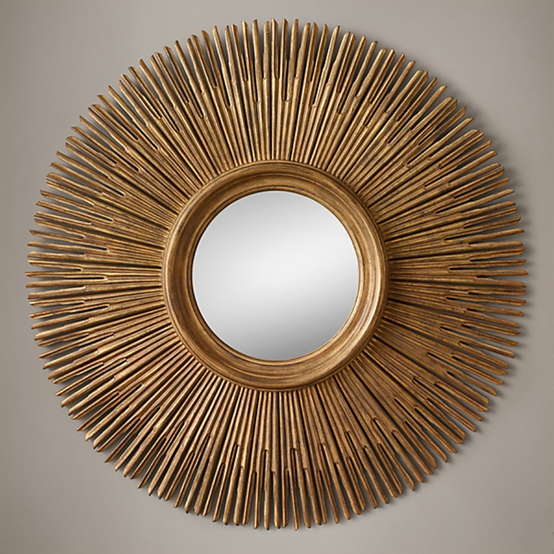 Restoration Hardware ROUND SUNBURST MIRROR Gold Винтажное Темное Золото  в Санкт-петербурге | Loft Concept 