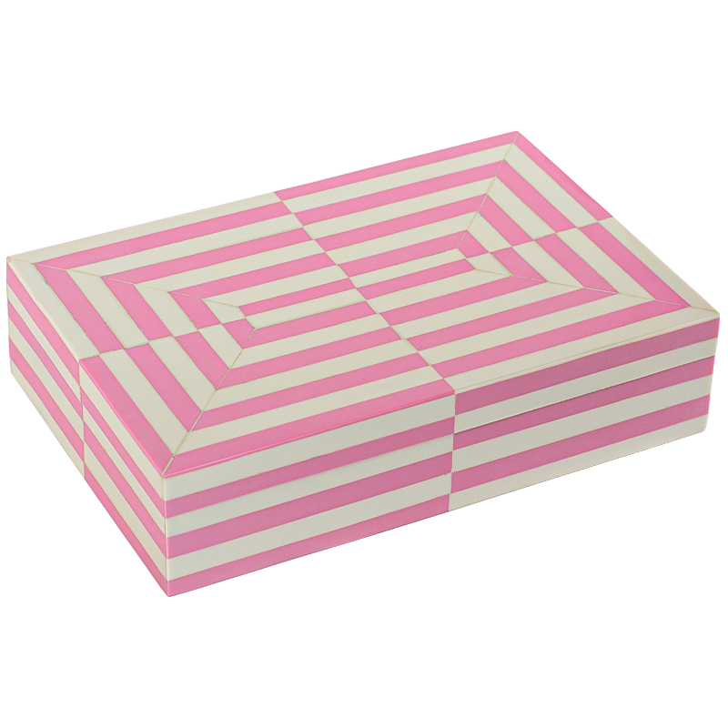 Шкатулка Pink White Stripes Bone Inlay Box Розовый Белый в Санкт-петербурге | Loft Concept 