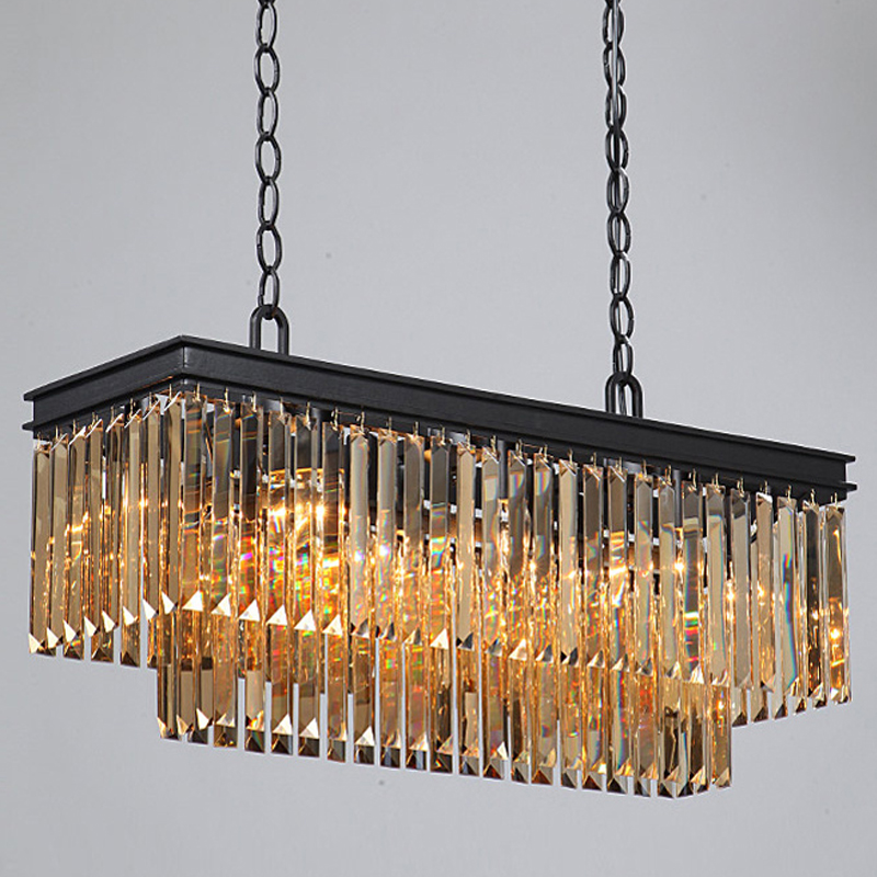 Люстра  Odeon Amber GLASS Rectangular Chandelier Black iron Янтарное стекло 80 Черный матовый в Санкт-петербурге | Loft Concept 