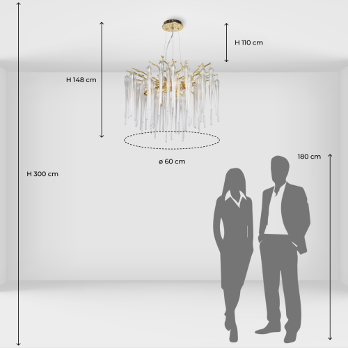 Люстра золотого цвета с декоративными ветками и длинными прозрачными стеклянными подвесами в форме сосулек Droplet Chandelier в Санкт-петербурге