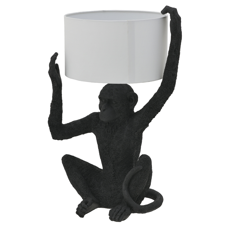 Настольная лампа Black Monkey Holding Lampshade Черный Белый в Санкт-петербурге | Loft Concept 