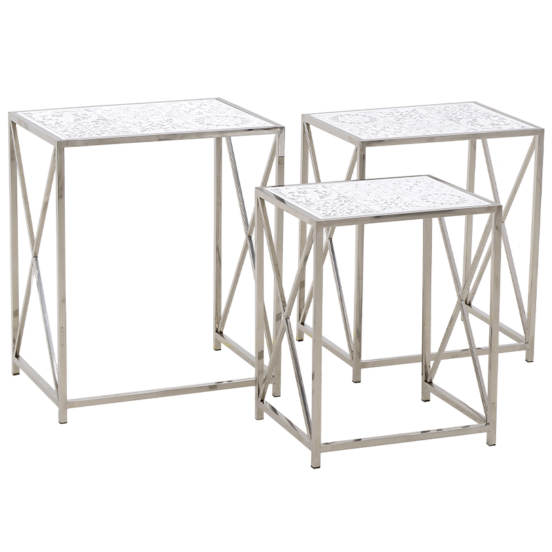 Комплект из 3-х приставных столов Hadiya Side Tables Хром Белый в Санкт-петербурге | Loft Concept 