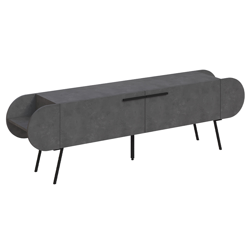 ТВ-тумба серая с 2-мя откидными дверцами и 2-мя открытыми полками CAPSULE TV STAND RETRO GREY Серый Черный в Санкт-петербурге | Loft Concept 