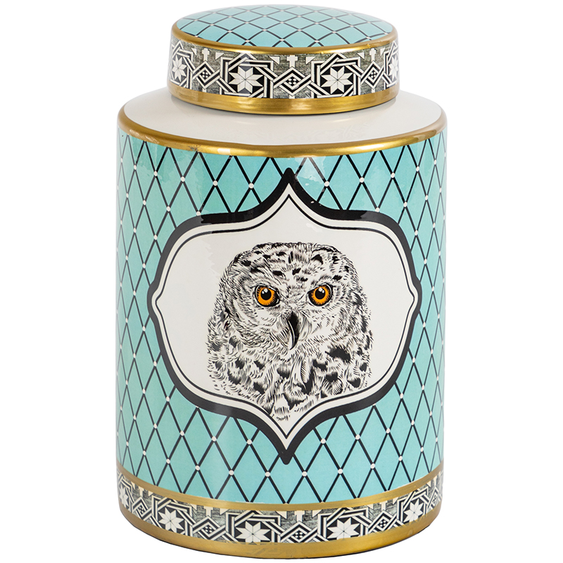 Ваза с крышкой Owl Collection Turquoise Vase Бирюзовый Черно-белый Золотой в Санкт-петербурге | Loft Concept 