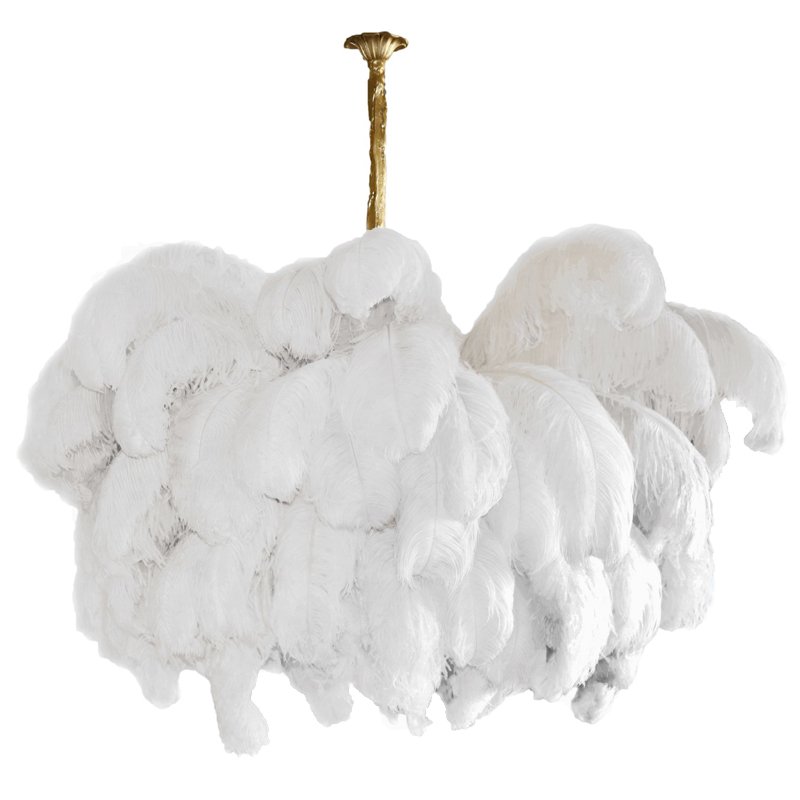 Люстра из страусиных перьев Extra Large Feather Chandelier GRAND TOUR Розовый пастельный Белый Серый Бежевый Латунь в Санкт-петербурге | Loft Concept 