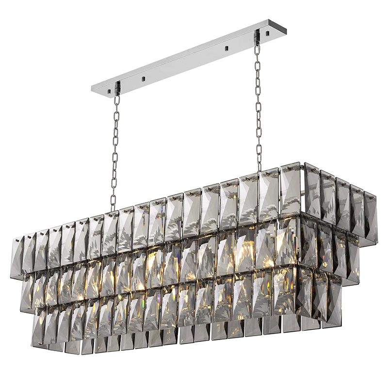 Люстра Eichholtz Chandelier Amazone Rectangular Nickel Никель Стекло Смок в Санкт-петербурге | Loft Concept 