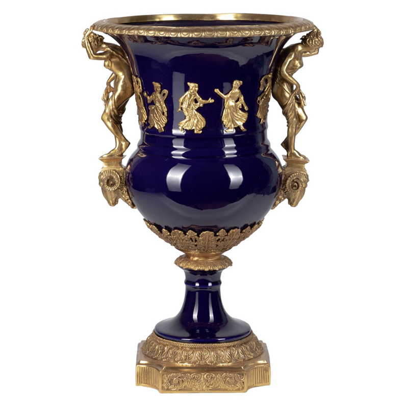 Ваза темно-синего цвета из фарфора с бронзовыми ручками в виде фигур Eden Garden porcelain and bronze Темно-синий Бронза Ваза темно-синего цвета из фарфора с бронзовыми ручками в виде фигур Eden Garden porcelain and bronze Темно-синий Бронза в Санкт-петербурге | Loft Concept