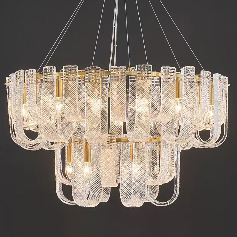 Люстра Prudence Textured Glass Two Tier Chandelier Прозрачное Стекло Золотой в Санкт-петербурге | Loft Concept 