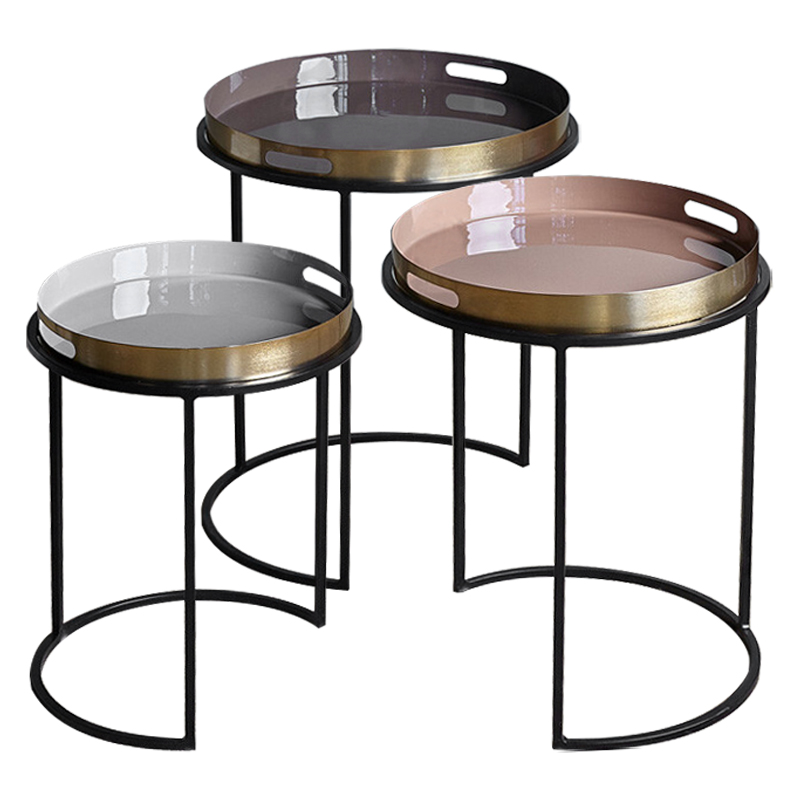 Комплект приставных столиков Bailey Side Tables Латунь Черный Белый Дымчатая Роза Коричневый в Санкт-петербурге | Loft Concept 