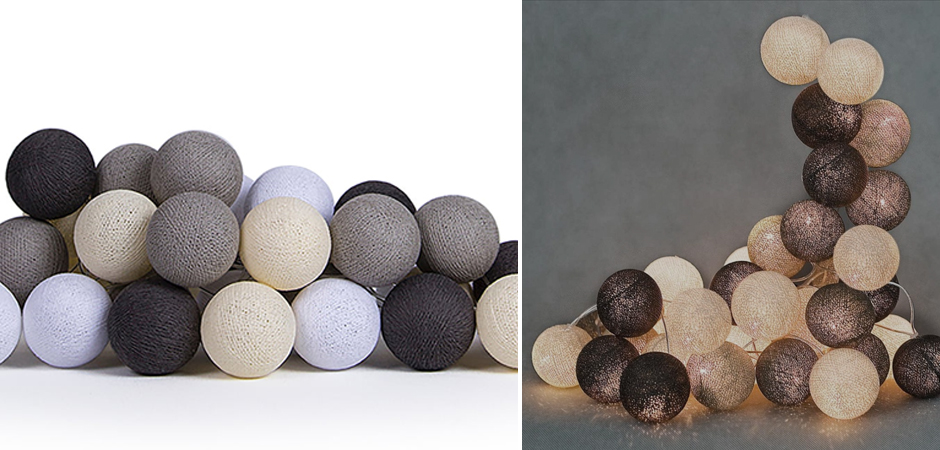 Гирлянда хлопковые фонарики Сotton Ball Taupe - Loft-Concept в Санкт-петербурге