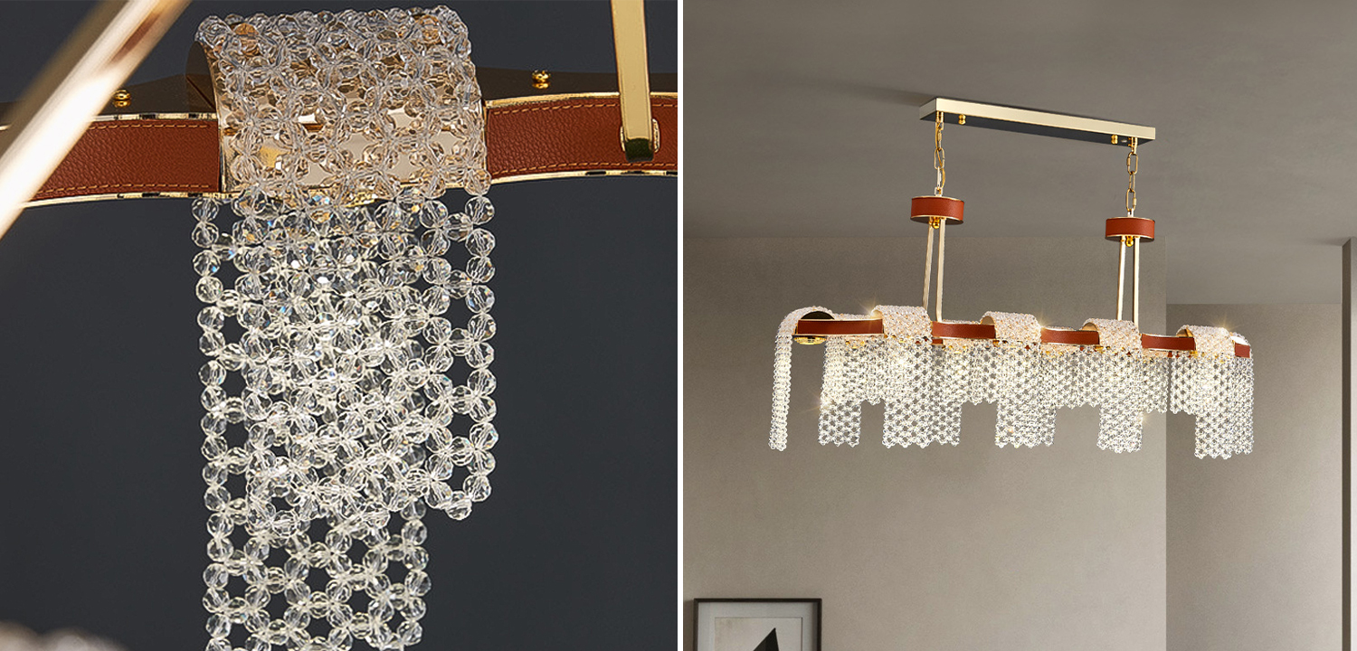 Линейная люстра люстра Leather Glass Chandelier - фото