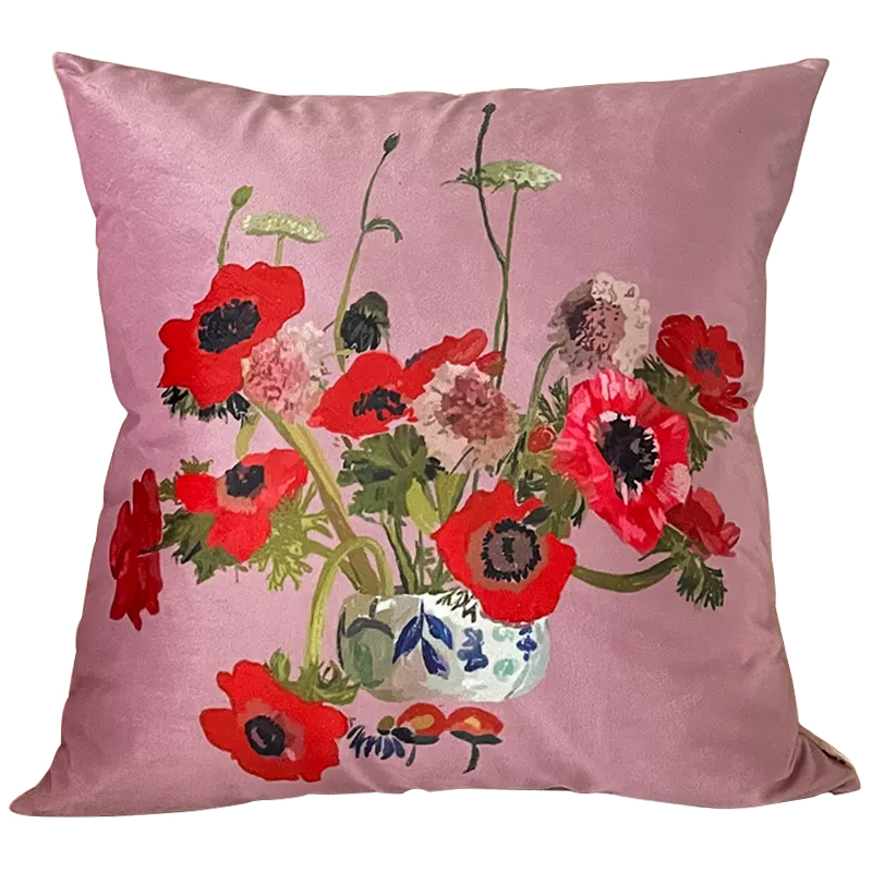 Декоративная подушка Red Poppy Flowers Pillow Розовый Красный Мульти в Санкт-петербурге | Loft Concept 