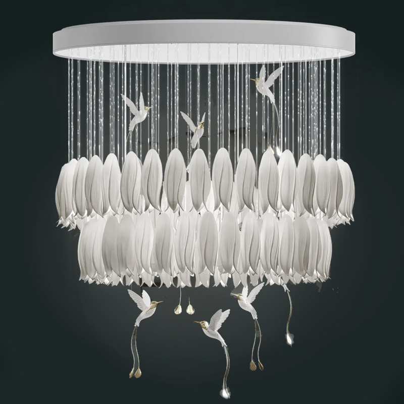 Люстра c Птичками Колибри Sagarti Contemporary chandelier ALBA Flowers & Birds Белый Золотой в Санкт-петербурге | Loft Concept 