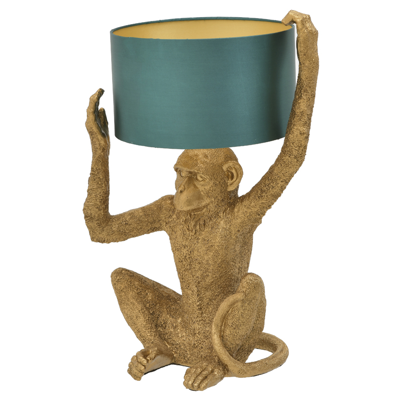 Настольная лампа Gold Monkey Holding Lampshade Золотой Бирюзовый в Санкт-петербурге | Loft Concept 