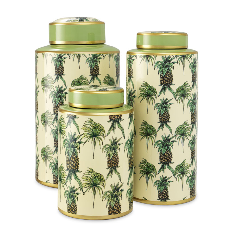 Комплект Ваз Eichholtz JAR PINEAPPLE SET OF 3 Бежевый Золотой Зеленый в Санкт-петербурге | Loft Concept 