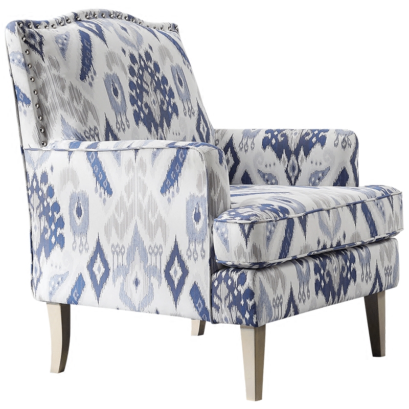 Кресло Armchair Ornament Blue Ikat Белый Светло-синий Бежевый в Санкт-петербурге | Loft Concept 