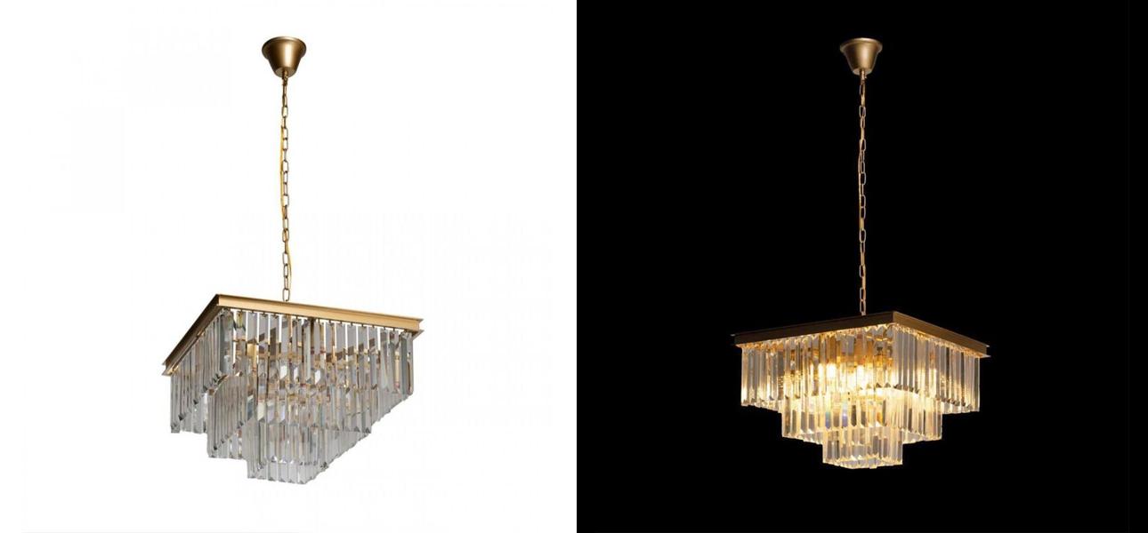 Квадратная Люстра RH 1920s Odeon GOLD iron Three Layers Прозрачное Стекло 50х50 - фото