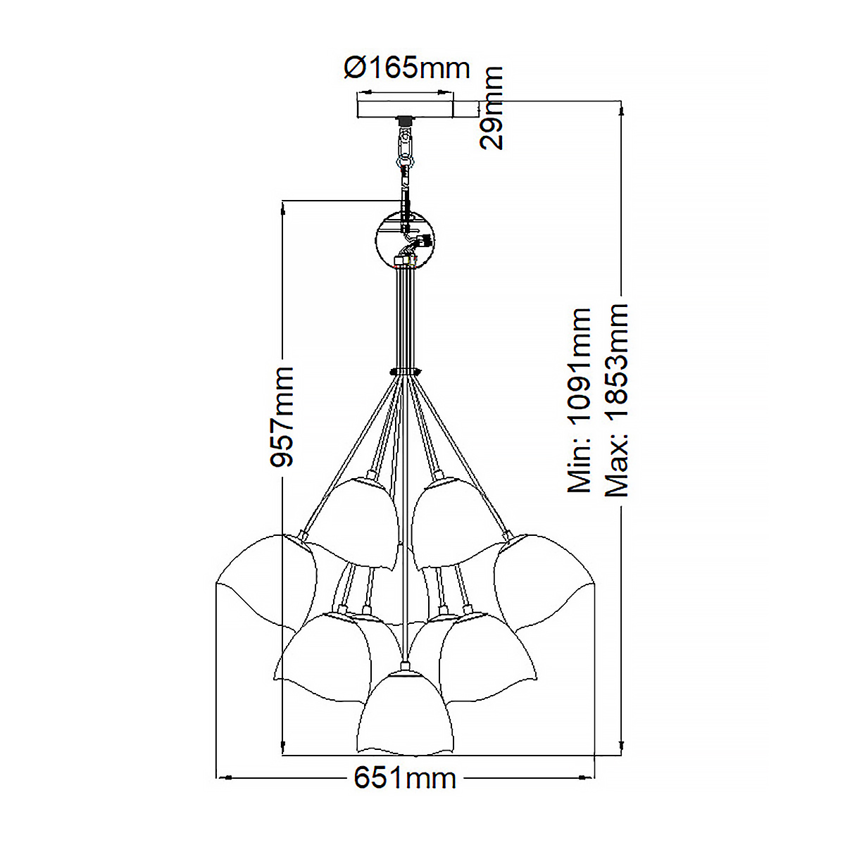 Люстра с 15-ю белыми  плафонами с золотой внутренней поверхностью Hinkley в Санкт-петербурге
