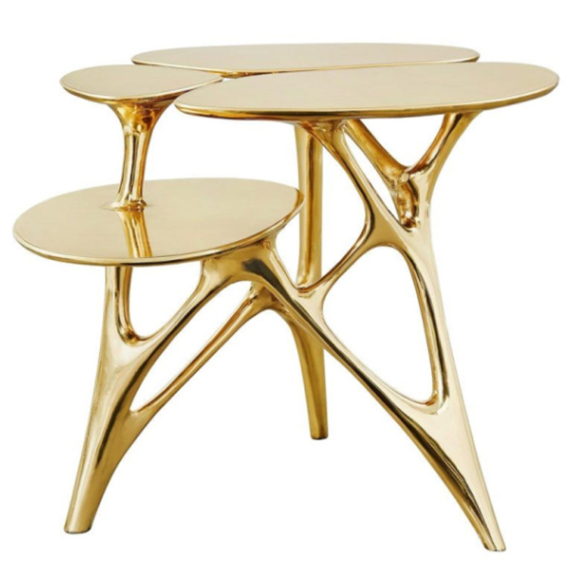 Дизайнерский приставной столик Lotus Small Side Table or End Table Brass by Zhipeng Tan Золотой в Санкт-петербурге | Loft Concept 