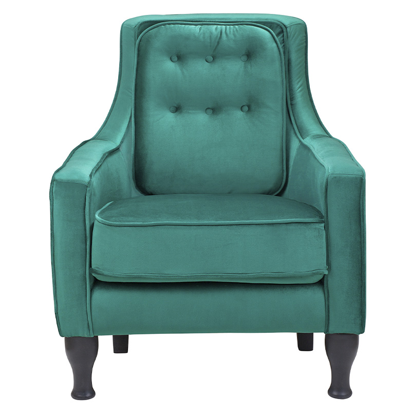 Кресло с мягкой обивкой из велюра на 4-х ножках из массива березы Scarlett Armchair green Изумрудный Черный в Санкт-петербурге | Loft Concept 