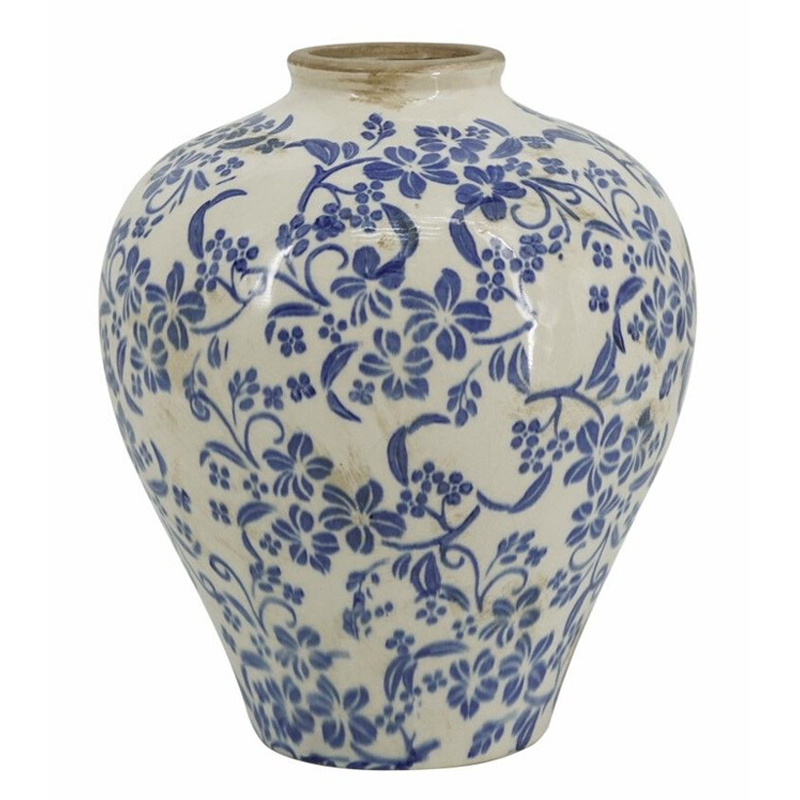 Ваза округлой формы с синим цветочным узором Blue & White Ornament Белый Синий Ваза округлой формы с синим цветочным узором Blue & White Ornament Белый Синий в Санкт-петербурге | Loft Concept