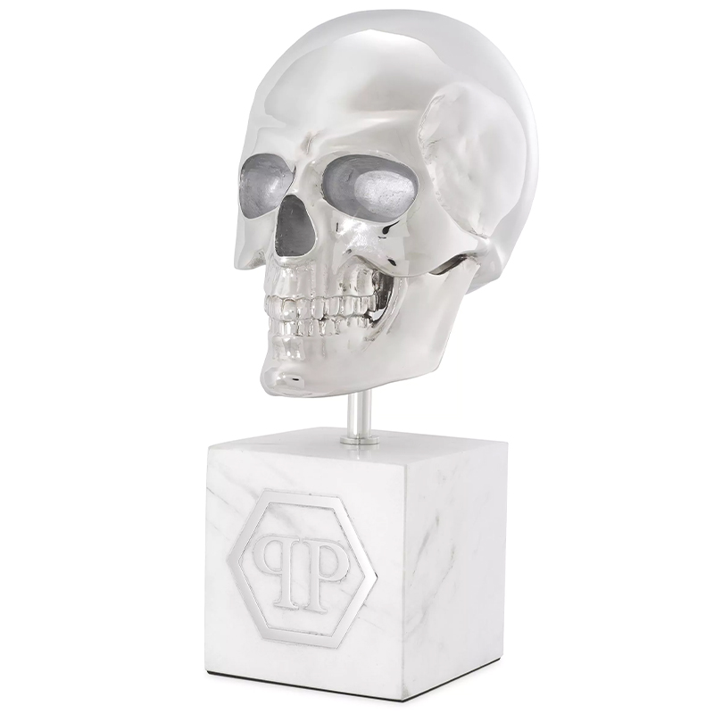 Статуэтка Philipp Plein Platinum Skull L Белый Мрамор Bianco Серебряный в Санкт-петербурге | Loft Concept 