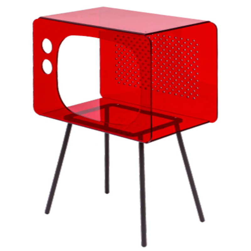 Красная тумбочка в виде телевизора из акрила Red Acrylic Television Nightstand Красный в Санкт-петербурге | Loft Concept 