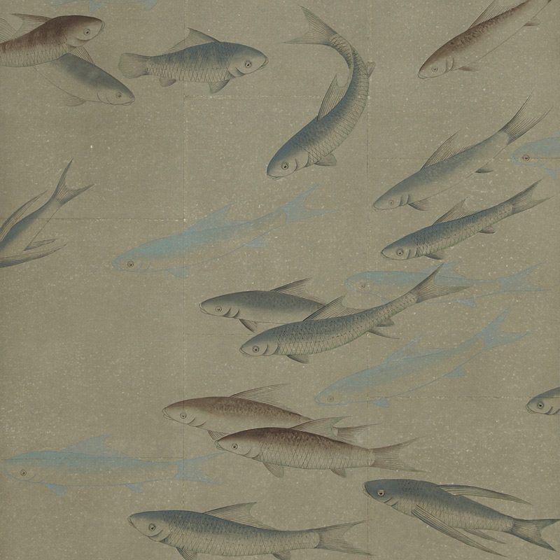 Обои ручная роспись Fishes Special Colourway on Lead Grey India tea paper  в Санкт-петербурге | Loft Concept 